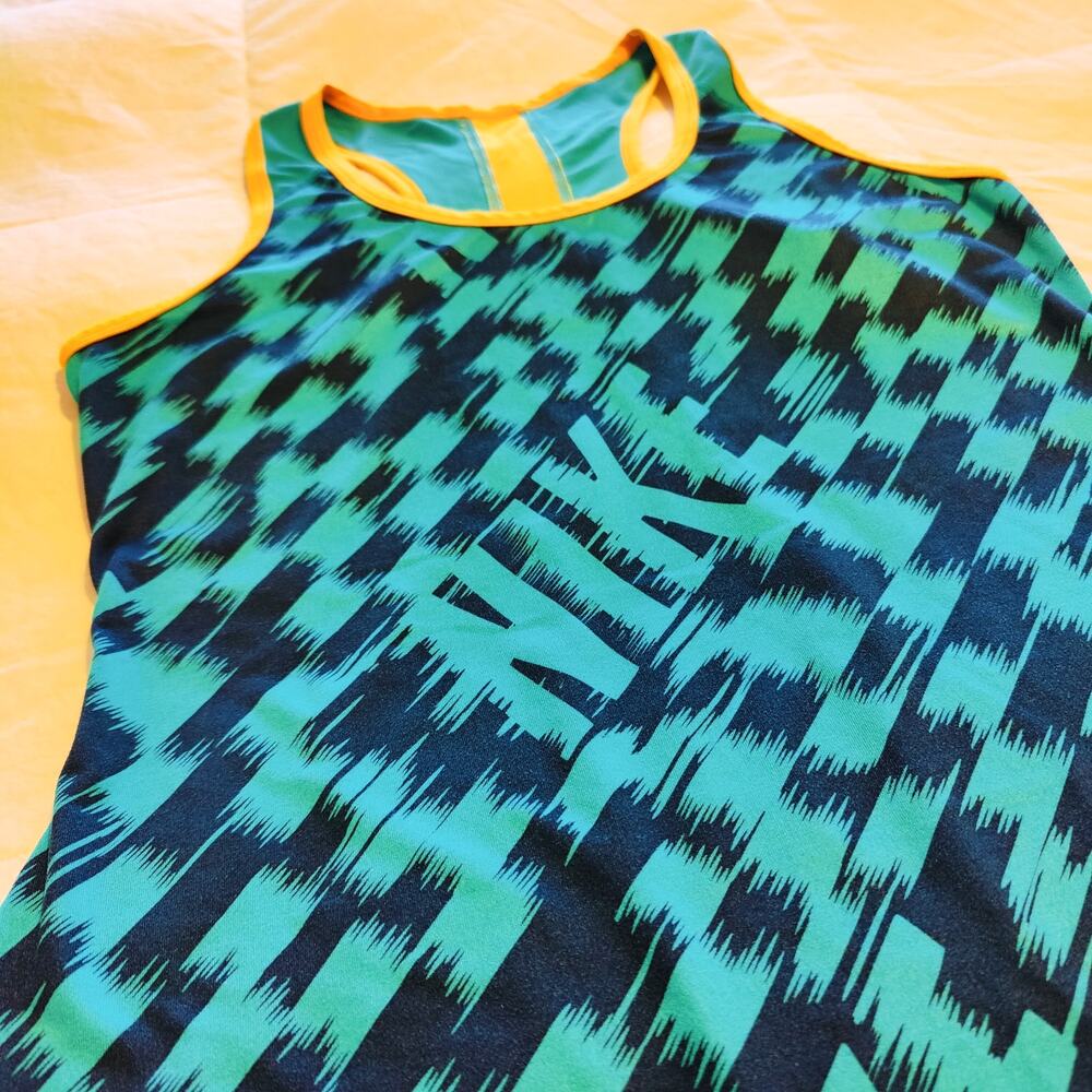 Nike Teal Navy Racerback Athletic Tank Top Graphic Dri-Fit M